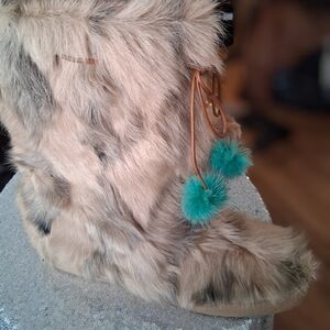 Kate Spade Faux Fur Ankle Boots with Teal Accents